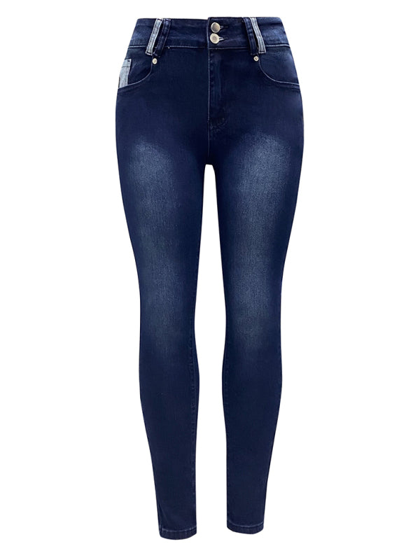 Women's High Waist Contrast Color Skinny Jeans